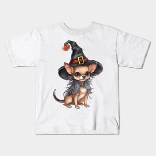 Watercolor Chihuahua Dog in Witch Hat Kids T-Shirt